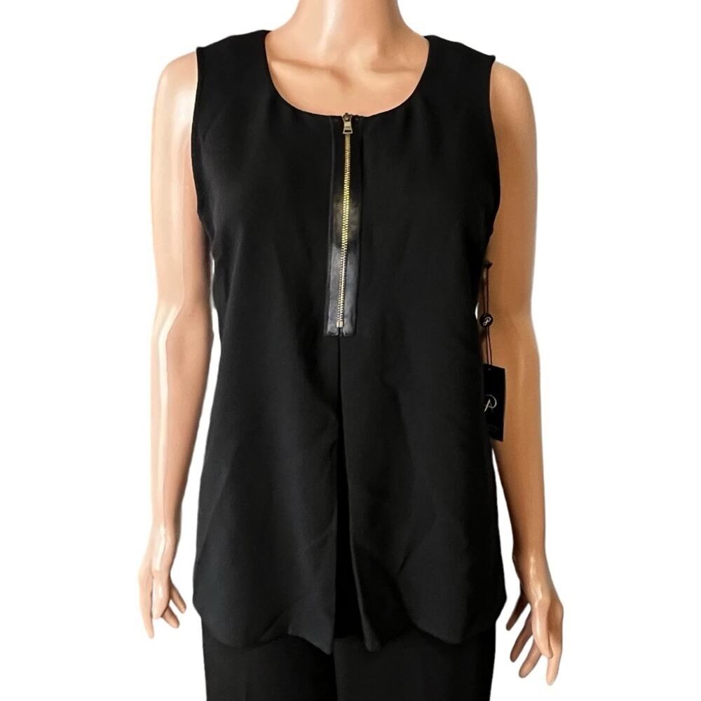 Adrianna Papell New With Tags Gold Zipper Blouse 8 Sleeveless Preppy Luxe Glam